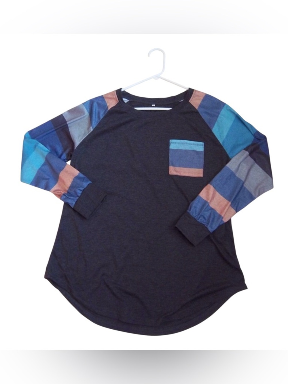 Long-Sleeve Colorblock Sleeves Women's Henley Shirt Blouse Gray Blue Aqua Rose